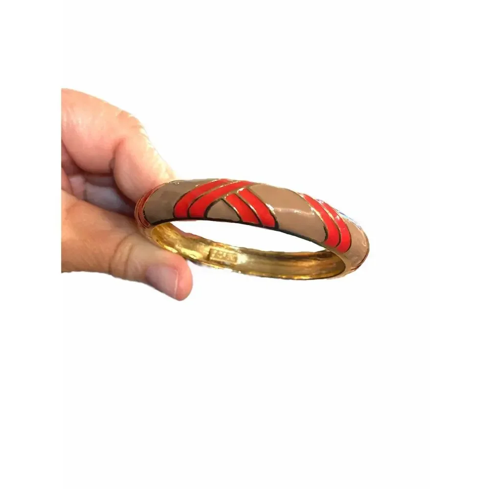 J. CREW Neon Orange Tan Twist Gold Tone Bangle Bracelet